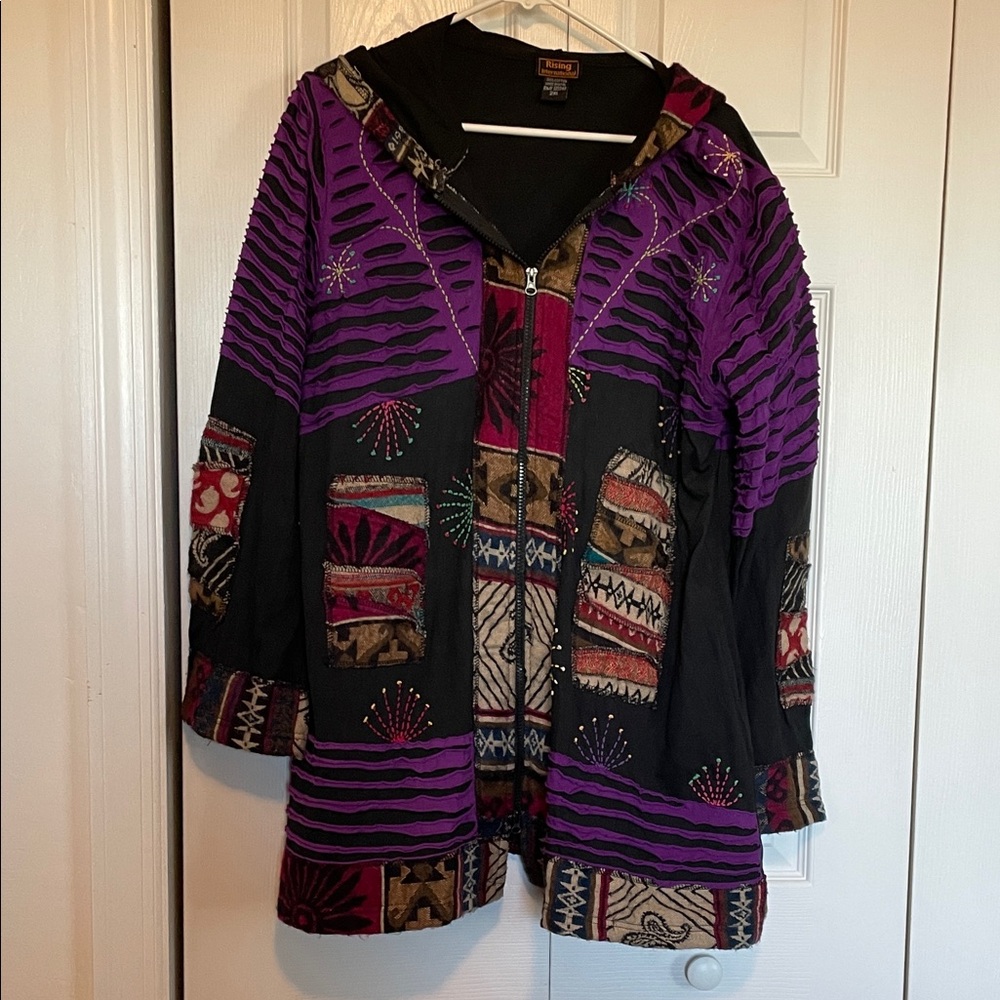 Rising International 2XL Purple/Black Hooded full zip Cardigan jacket tribal - Picture 3 of 11
